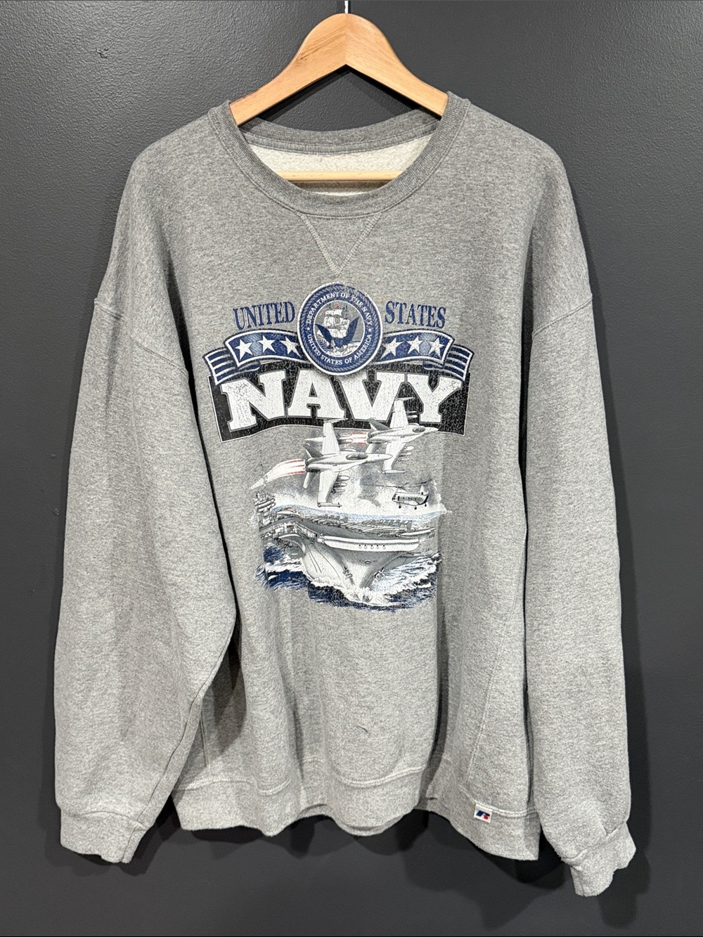 Russell Athletic Gray United States Navy Graphic Crewneck